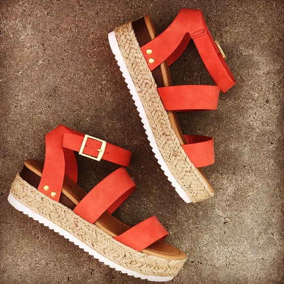Soda Shoes - New! BRYCE Coral Flatform Espadrille Sandal